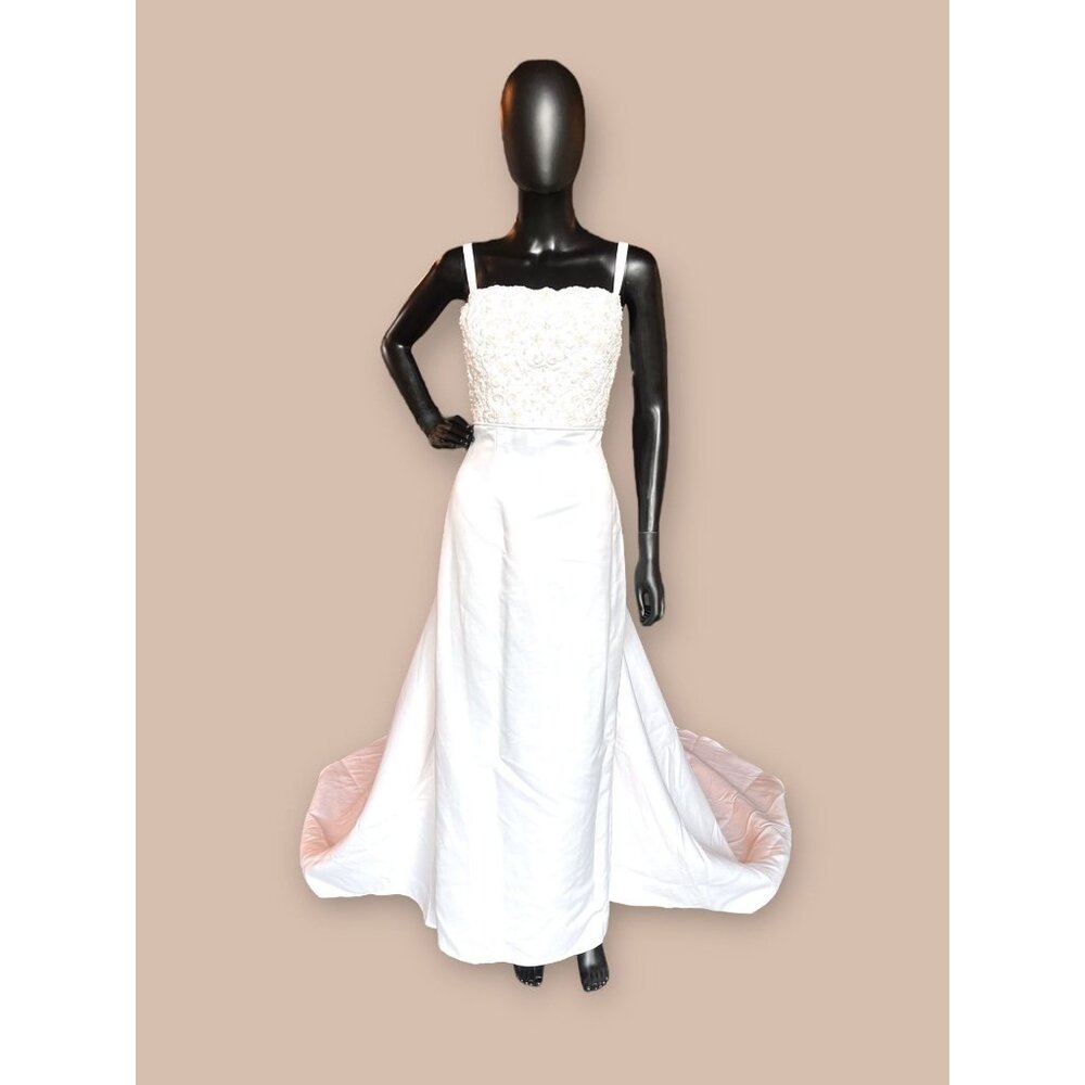 Vintage White Bridal Originals Sheath Wedding Gown W/ Detachable Train
